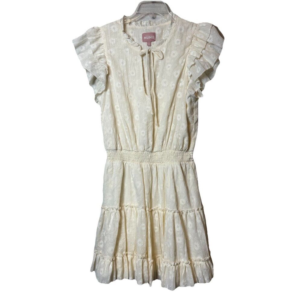 Show Me Your Mumu Wild Dreams Mini Dress cream daisy pattern Tiered Skirt Size L